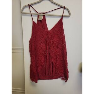 Blush Red Lace Tank Top Womens Size L Spaghetti Strap Sleeveless Blouse Shirt